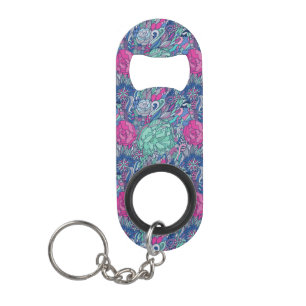Colourful Floral Doodle Pattern Keychain Bottle Opener