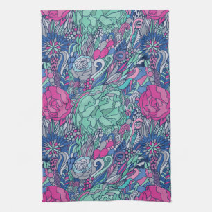 Colourful Floral Doodle Pattern Kitchen Towel