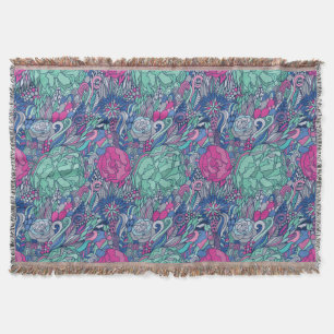 Colourful Floral Doodle Pattern Throw Blanket