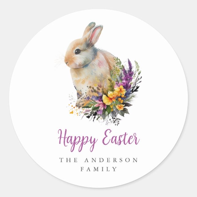 Colourful Floral Easter Classic Round Sticker (Front)