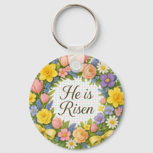 Colourful Floral Easter He is Risen wreath Keychain