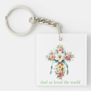 Colourful Floral Easter/Spring Cross Keychain