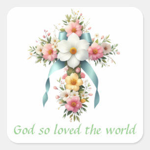 Colourful Floral Easter/Spring Cross Square Sticker