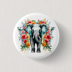 Colourful Floral Elephant 1 Inch Round Button