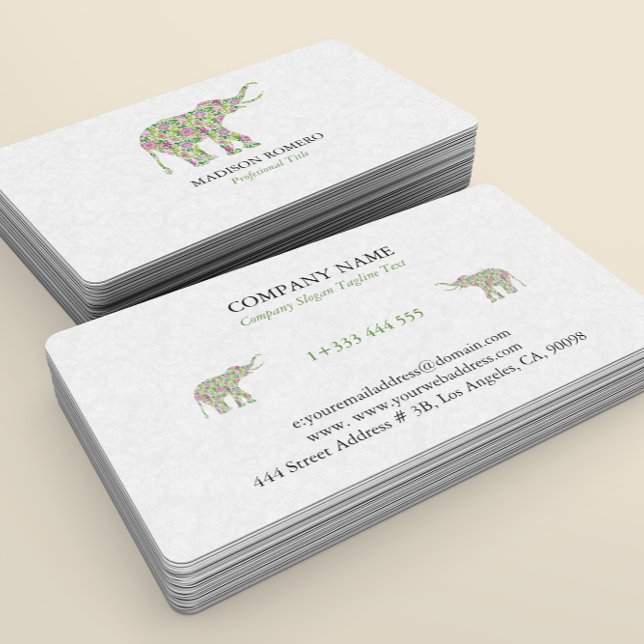 Colourful Floral Elephant Illustration Business Card (Creator Uploaded)