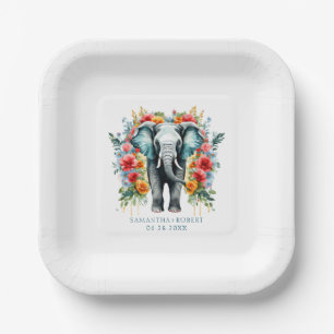 Colourful Floral Elephant Paper Plate