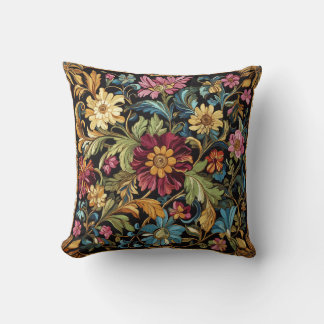 Colourful Floral Embroidered Pattern Throw Pillow