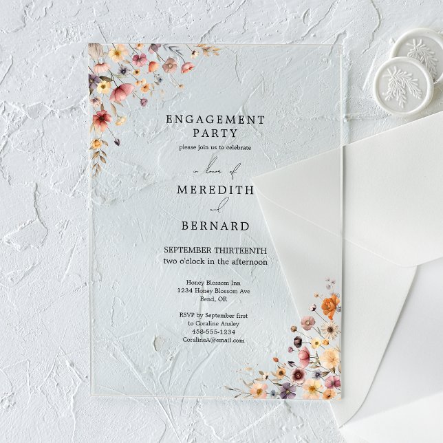 Colourful Floral Engagement Party Acrylic Invitations (Creator Uploaded)