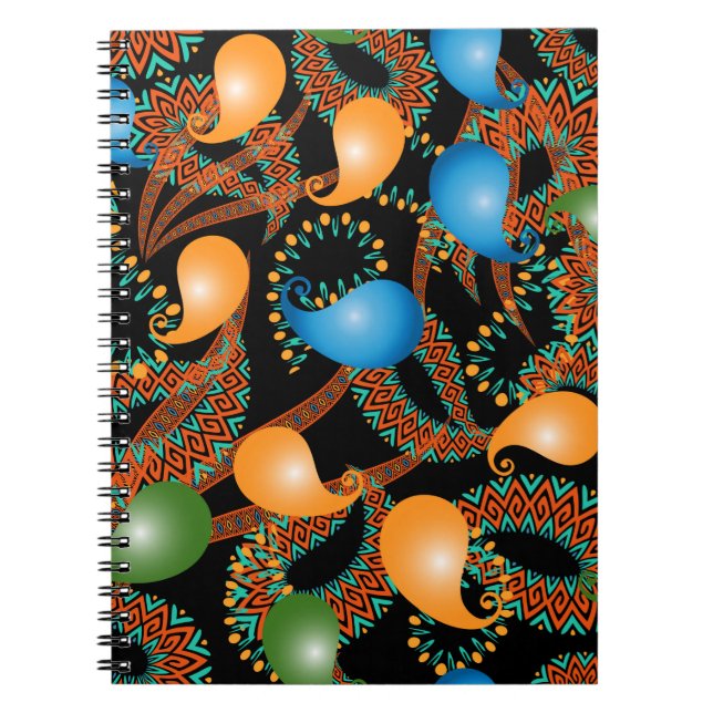 Colourful floral ethnic 3d Paisley seamless patter Notebook (Front)