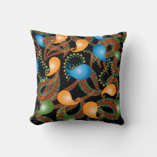 Colourful floral ethnic 3d Paisley seamless patter Throw Pillow
