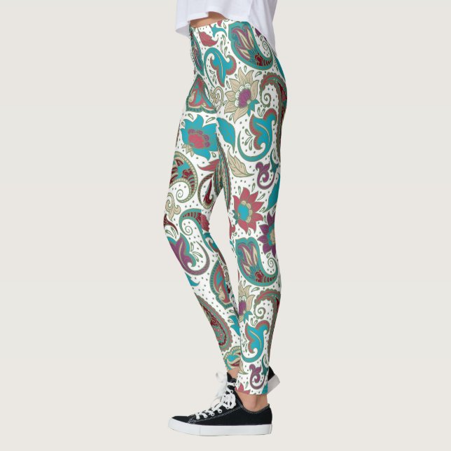 Colourful floral ethnic motive paisley pattern leggings (Left)