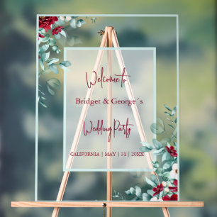 Colourful Floral eucalyptus Frosted Wedding Welcom Acrylic Sign