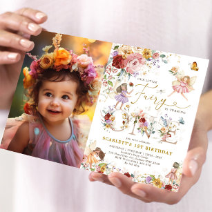 Colourful Floral Fairy First Birthday Garden Party Invitation