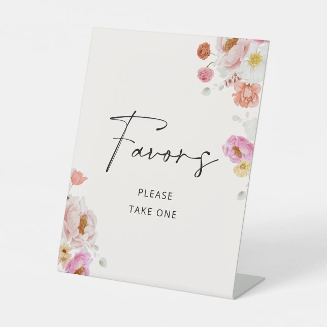Colourful Floral Favours Bridal Shower Pedestal Sign (Front)