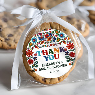 Colourful Floral Fiesta Embroidery Flower Thank Yo Classic Round Sticker