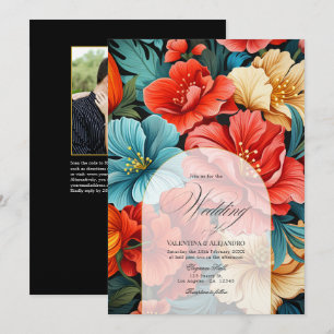 Colourful Floral Fiesta Wedding Photo and QR Code Invitation