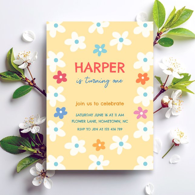 Colourful Floral First Birthday Invitation (Creator Uploaded)