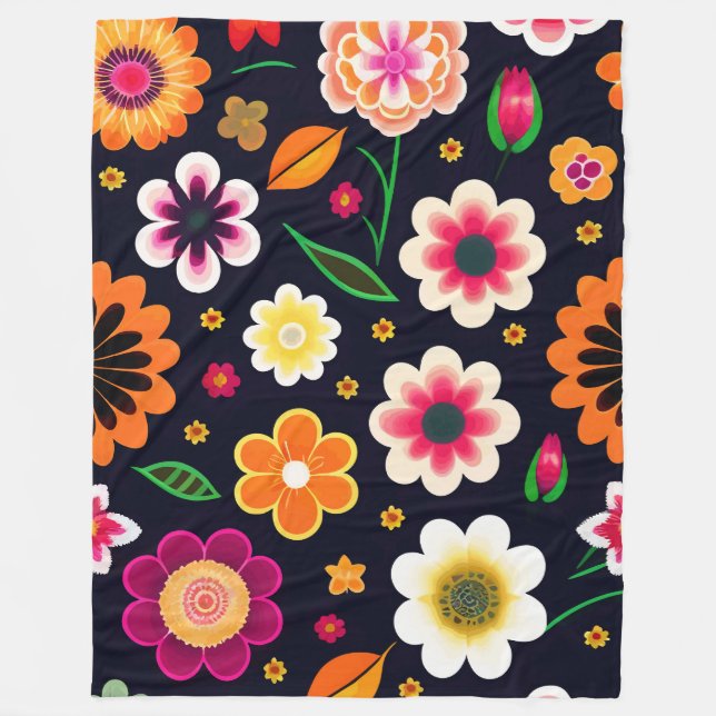 Colourful Floral Fleece Blanket (Front)