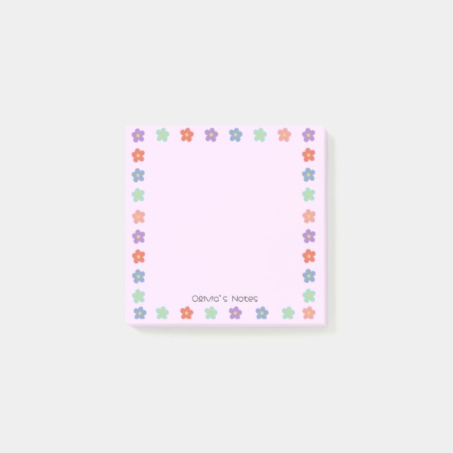 Colourful Floral Flower gradient Personalized name Post-it Notes (Front)