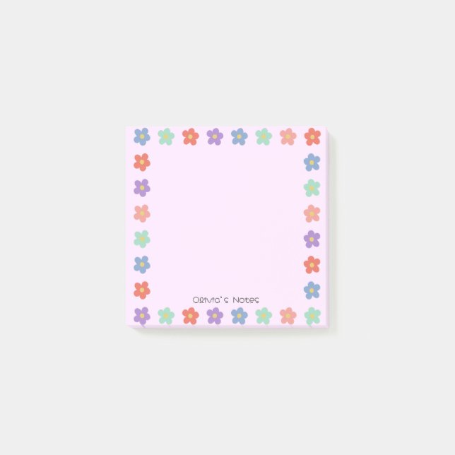 Colourful Floral Flower gradient Personalized name Post-it Notes (Front)