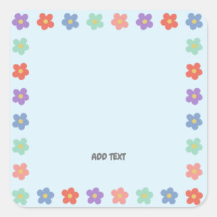 Colourful Floral Flower gradient Personalized Text Square Sticker