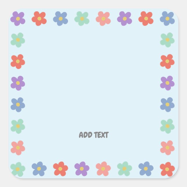 Colourful Floral Flower gradient Personalized Text Square Sticker (Front)