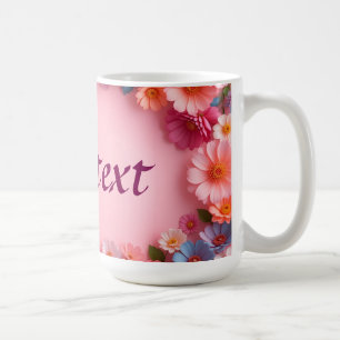 Colourful Floral Frame On Light Pink Background Coffee Mug