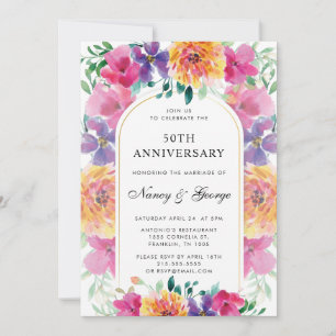 Colourful Floral Garden 50th Wedding Anniversary Invitation
