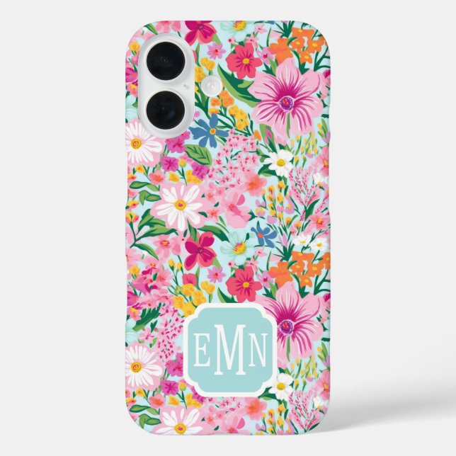 Colourful Floral Garden Monogrammed Case-Mate iPhone Case (Back)