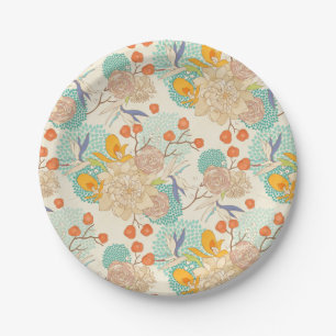 Colourful Floral Garden Pattern Paper Plate