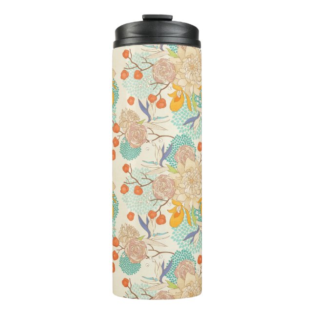 Colourful Floral Garden Pattern Thermal Tumbler (Front)