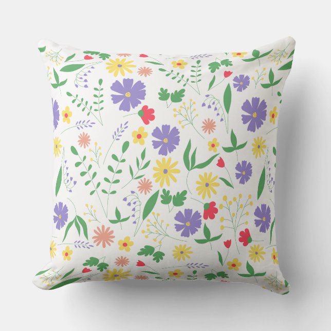 Colourful Floral Garden Pattern  Throw Pillow (Front)