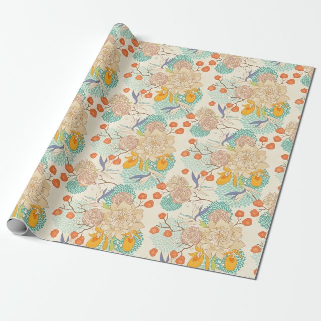 Colourful Floral Garden Pattern Wrapping Paper (Unrolled)