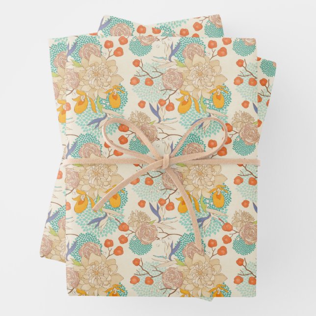 Colourful Floral Garden Pattern Wrapping Paper Sheet (In situ)