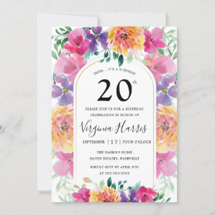 Colourful Floral Garden Twenty 20th Birthday Invitation