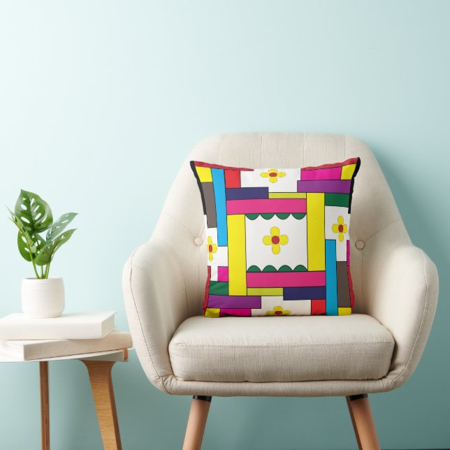 Colourful Floral Geometric Throw Pillow (Chair)