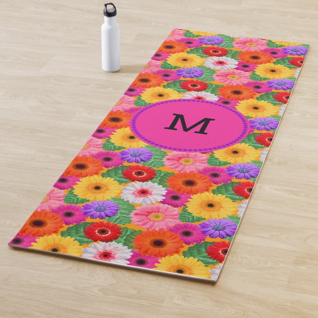 Colourful Floral Gerbera Daisies Boho Botanical  Yoga Mat (In Situ)