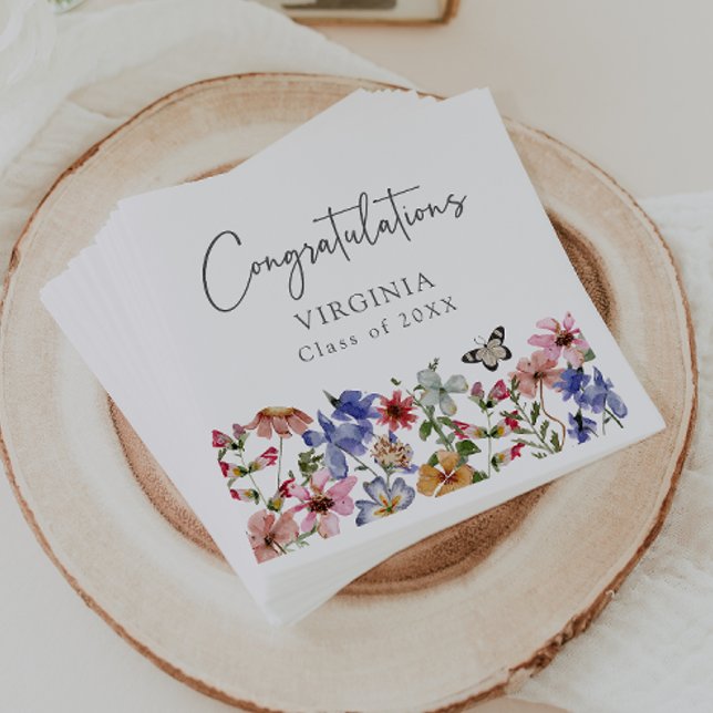 Colourful Floral Graduation Napkins (Colorful Floral Graduation Napkins with Butterfly by Painted Paperie
)