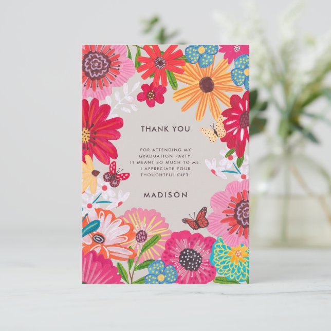 Colourful Floral Graduation Thank You Card (Standing Front)