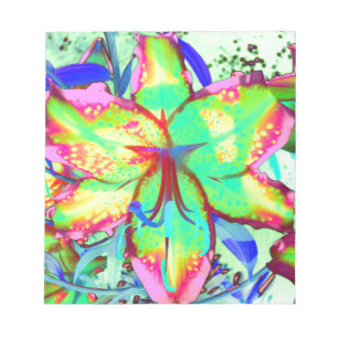 Colourful floral green pink lily tropical flowers notepad