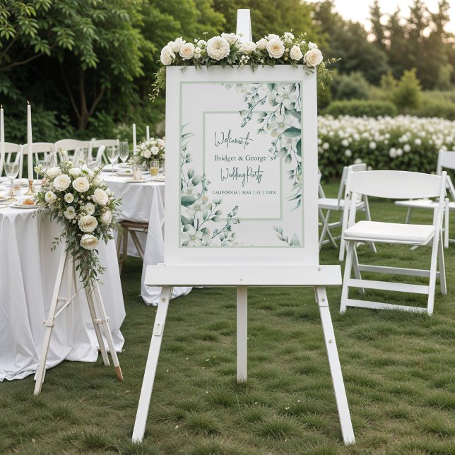 Colourful floral greenery Frosted Wedding Welcome Acrylic Sign (Creator Uploaded)