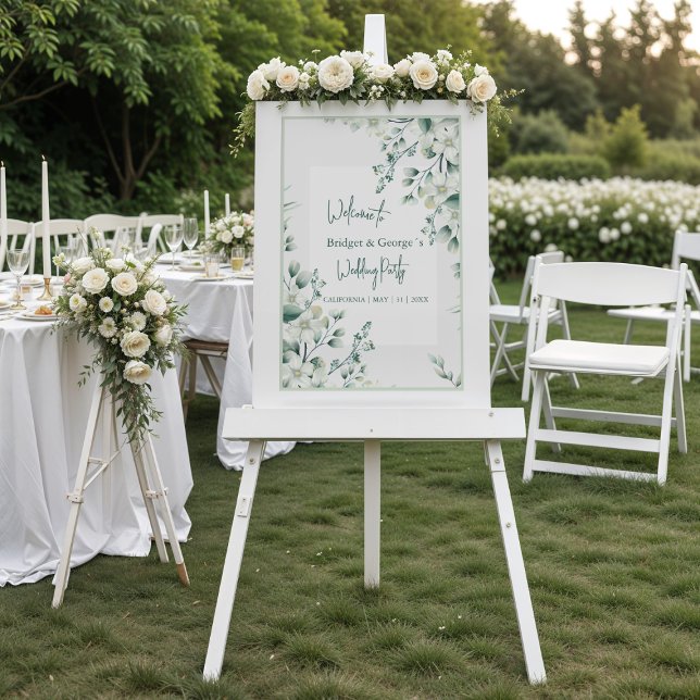 Colourful floral greenery Frosted Wedding Welcome Acrylic Sign (Creator Uploaded)