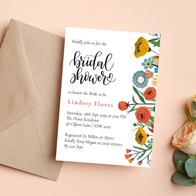 Colourful Floral Greenery Watercolor Bridal Shower Invitation (Creator Uploaded)