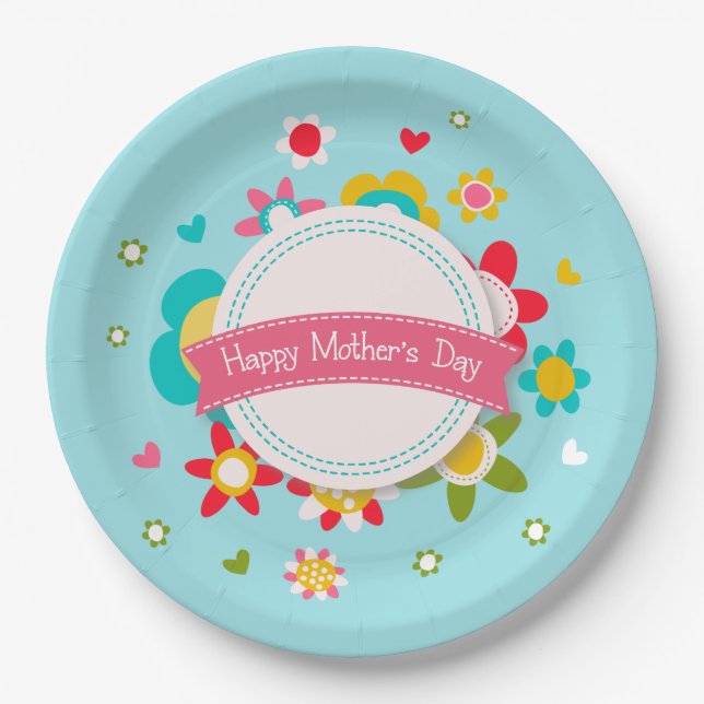 Colourful Floral Happy Mother's Day | Paper Plate (Front)