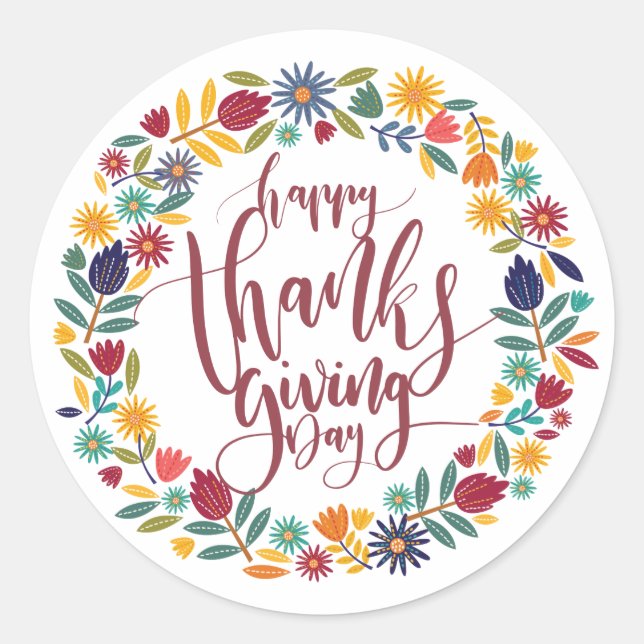 Colourful Floral Happy Thanksgiving | Sticker Seal (Front)