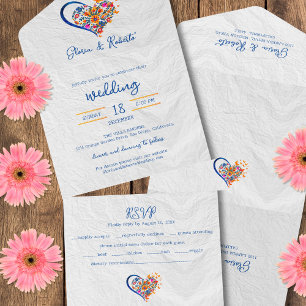 Colourful Floral Heart Mexican Wedding All In One Invitation