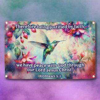Colourful Floral Hummingbird Christian KJV Bible Banner