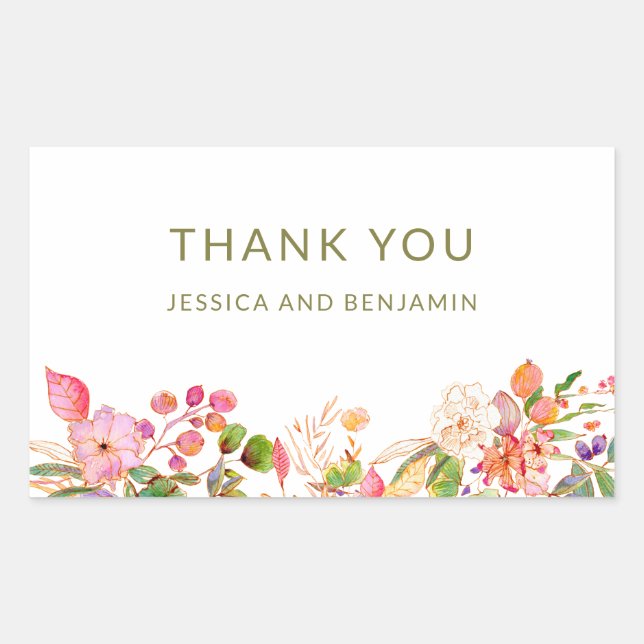 Colourful Floral Illustration Custom Thank You  Sticker (Front)