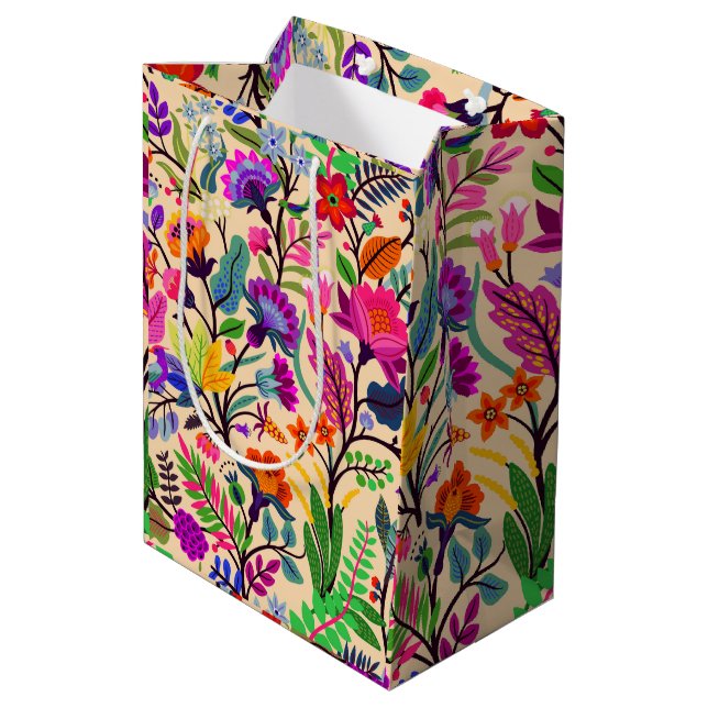 Colourful Floral Illustration Flowers Print Patter Medium Gift Bag (Back Angled)