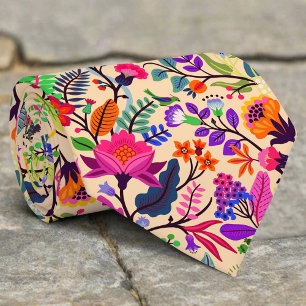 Colourful Floral Illustration Flowers Print Patter Tie